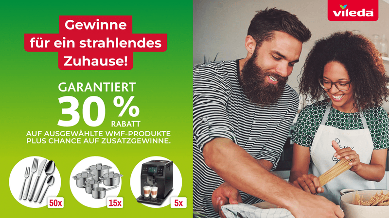 Vileda Frühjahrspromotion Gewinnspiel – Gewinne WMF Küchensets & 30 % Rabatt Gutscheine
