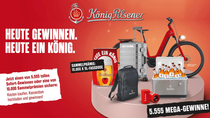 König Pilsener Gewinnspiel: BOC-Gutscheine, Kühlbox, Koffer, Rucksack und Push-up-Öffner gewinnen