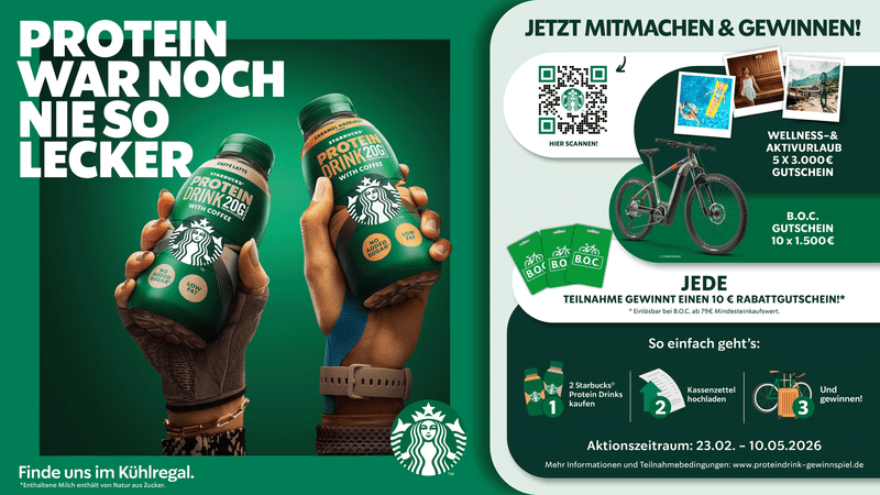 Starbucks Protein Drink Gewinnspiel – Gewinne Hotelgutscheine und B.O.C.-Gutscheine