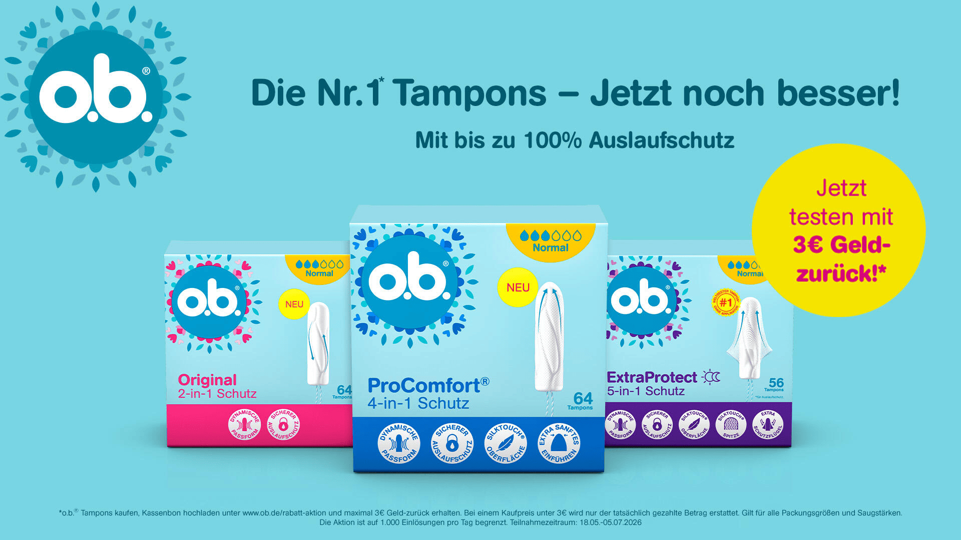 o.b. Tampons 3€-Geld-Zurück-Aktion