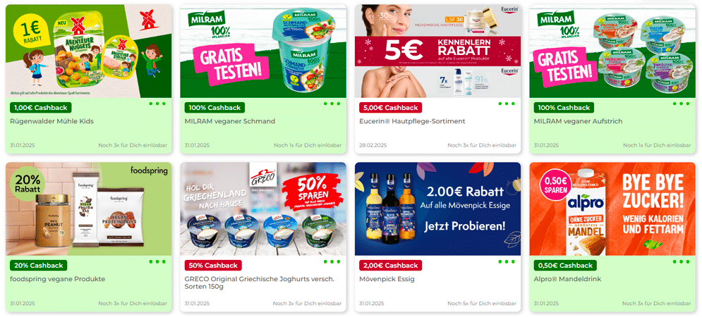 &Uuml;bersicht der Cashback Deals in der Scondoo App